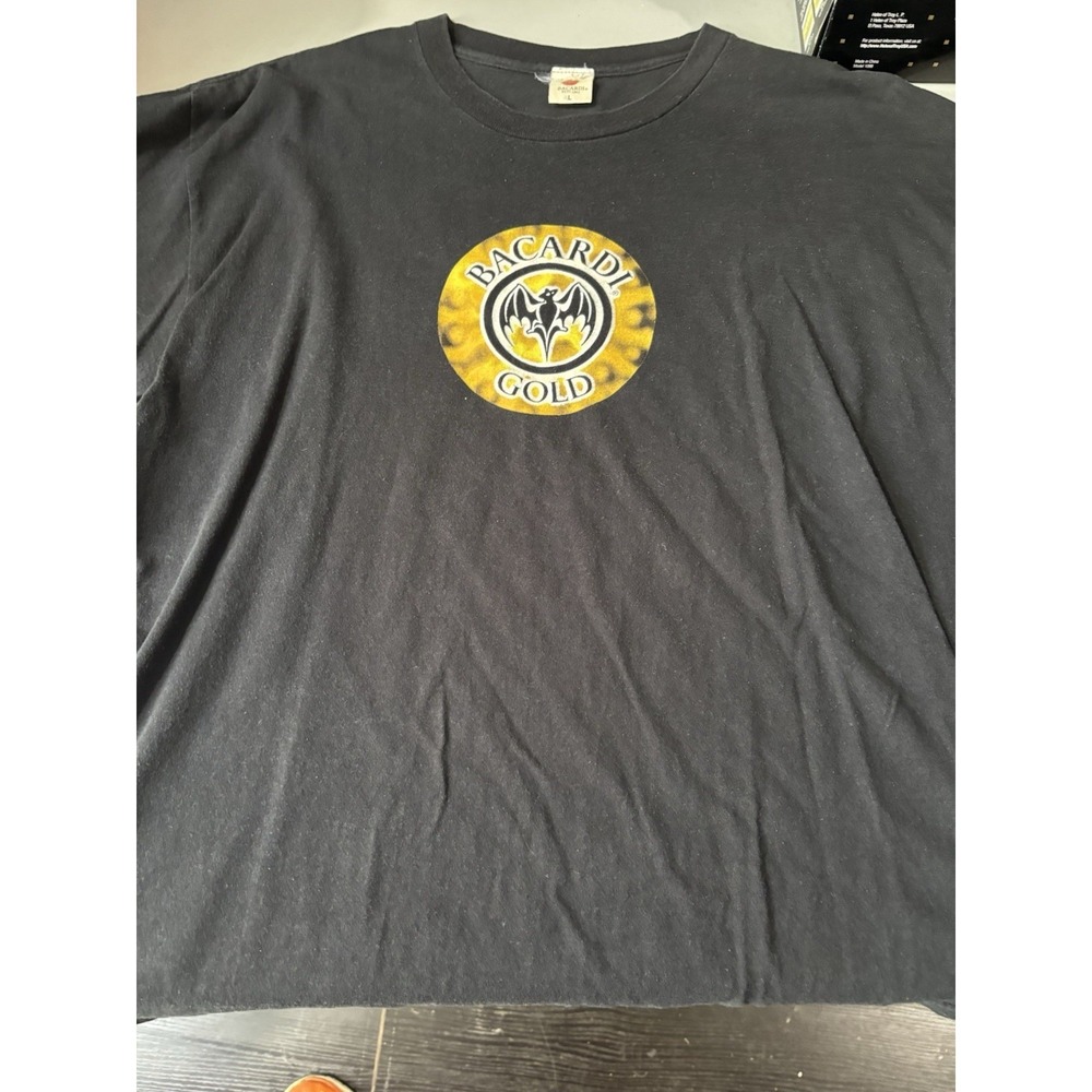Vtg Bacardi Gold Black T Shirt‎ L Bat